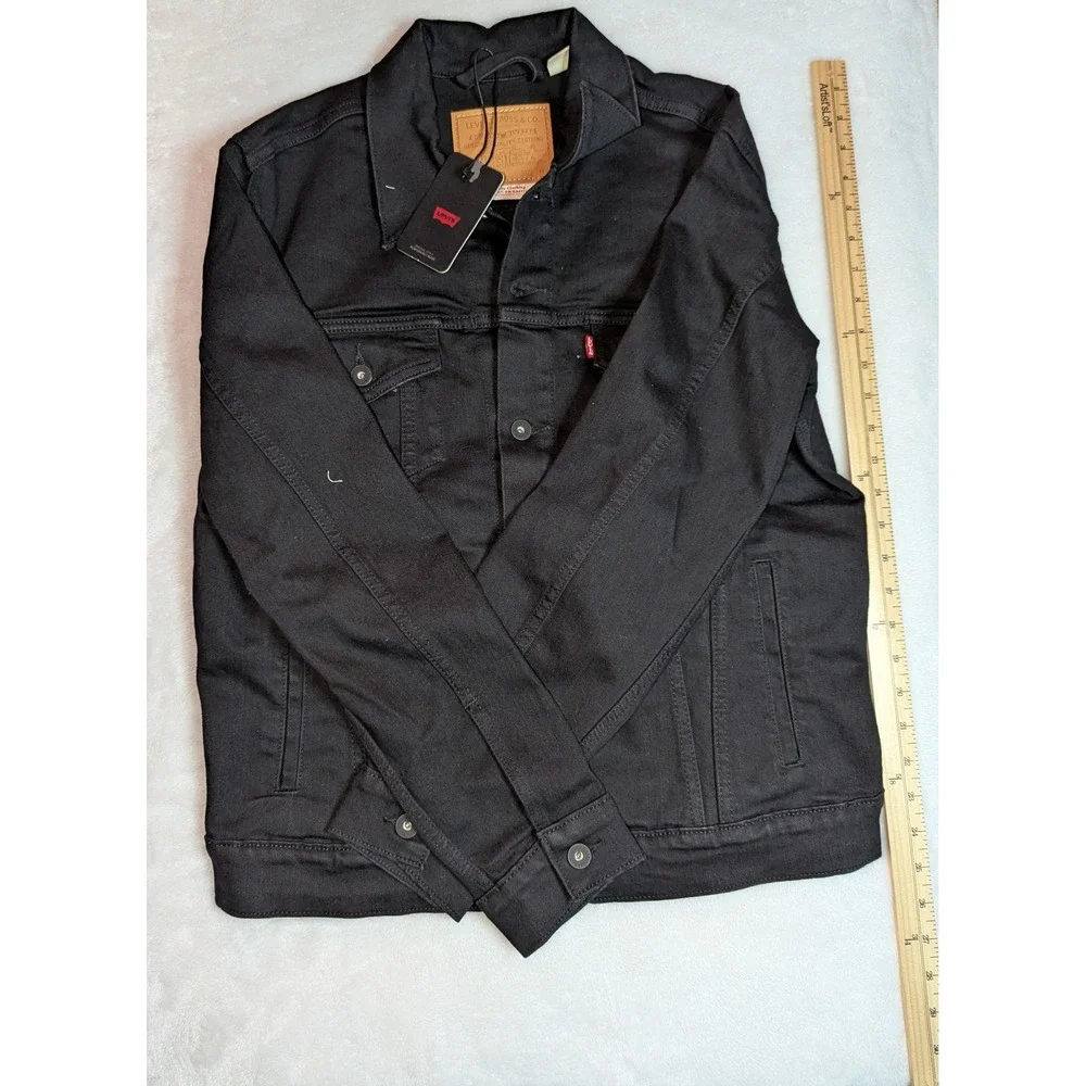 Levis Premium Trucker Jacket Mens Medium Black Denim Stretch Coat 723340403 NEW - Picture 10 of 12